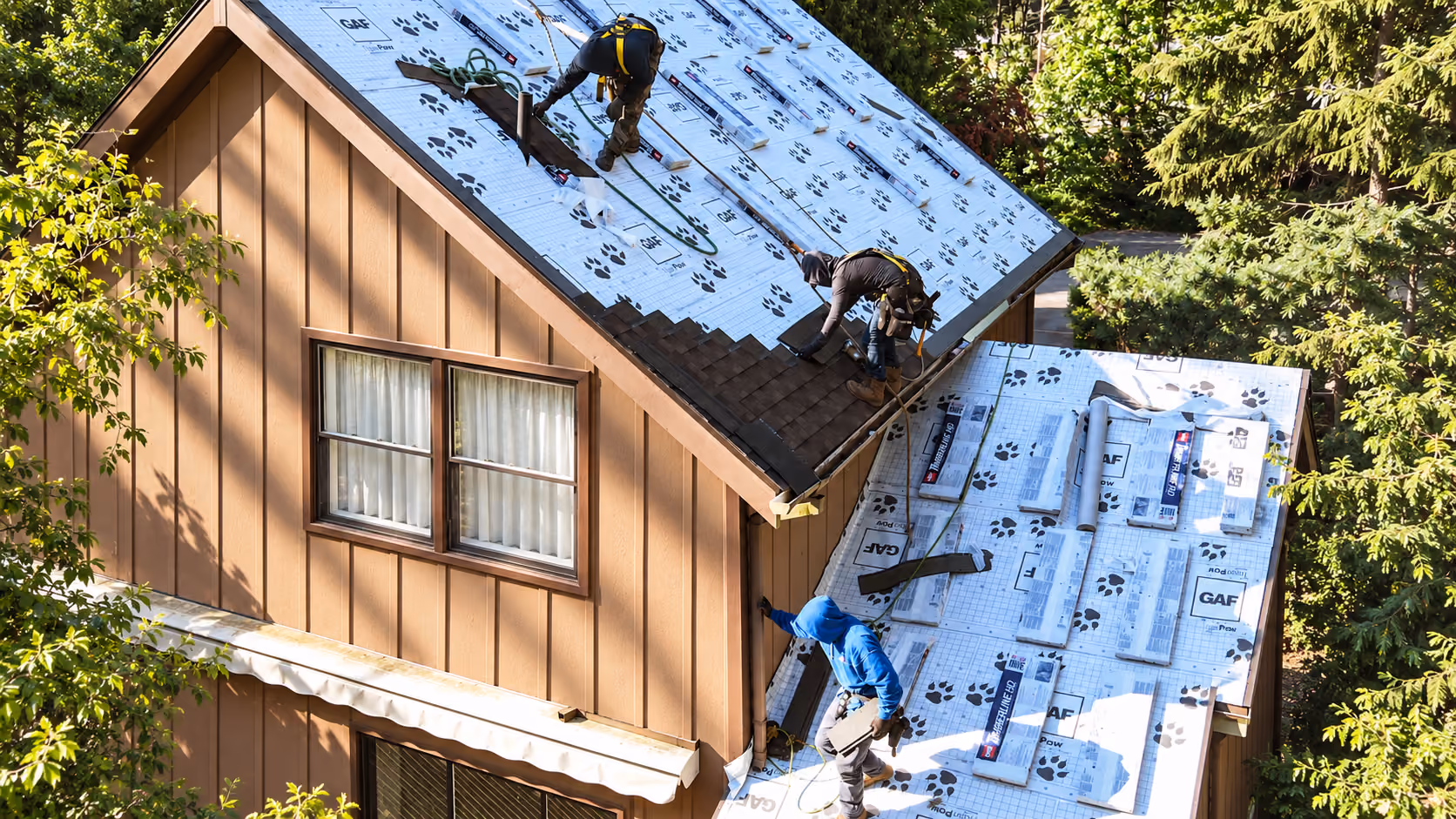 Deck exposed, ice & water membrane going down at the eave