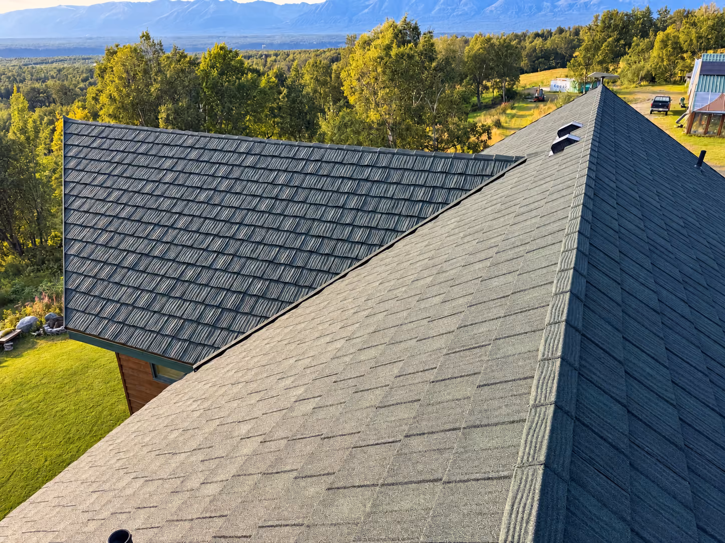 Finished metal roof on a home near Lazy Mountain